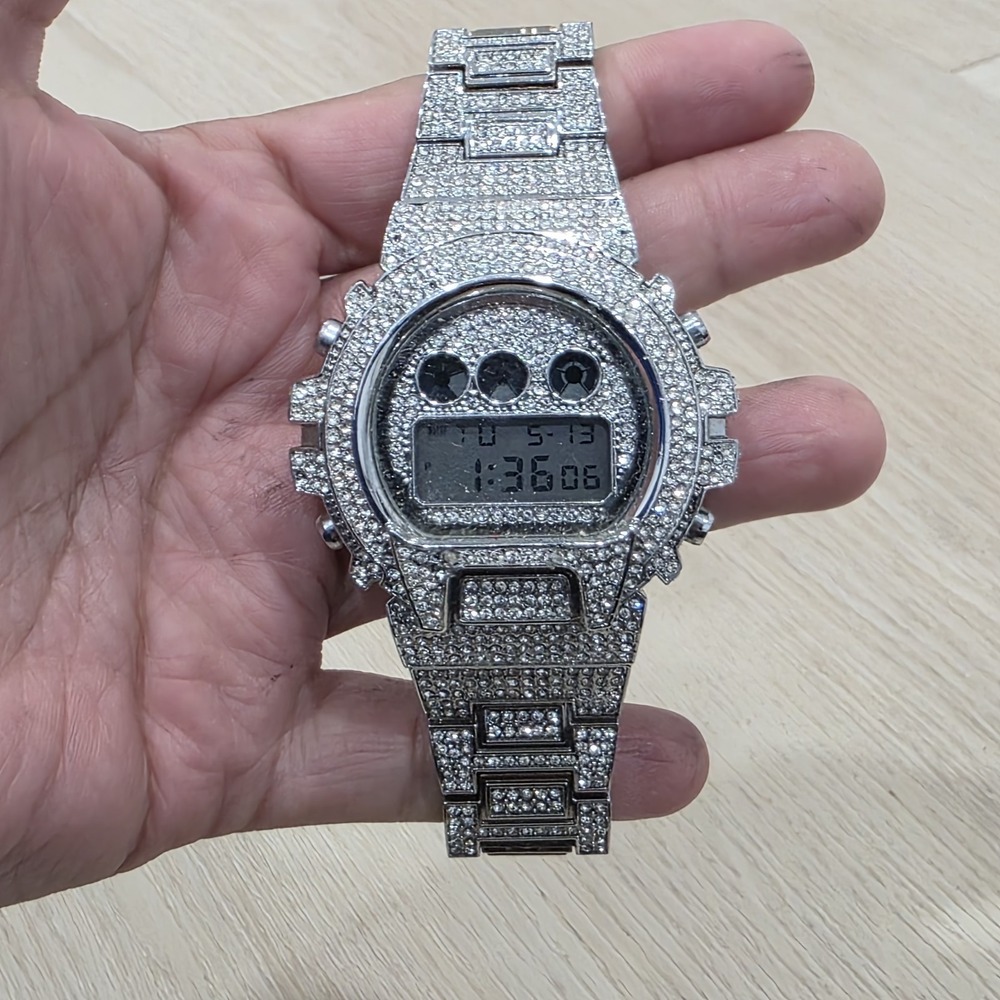 Digital Led Waterproof Chronograph Iced Out Diamond Watch Luxury Shine AS IS
